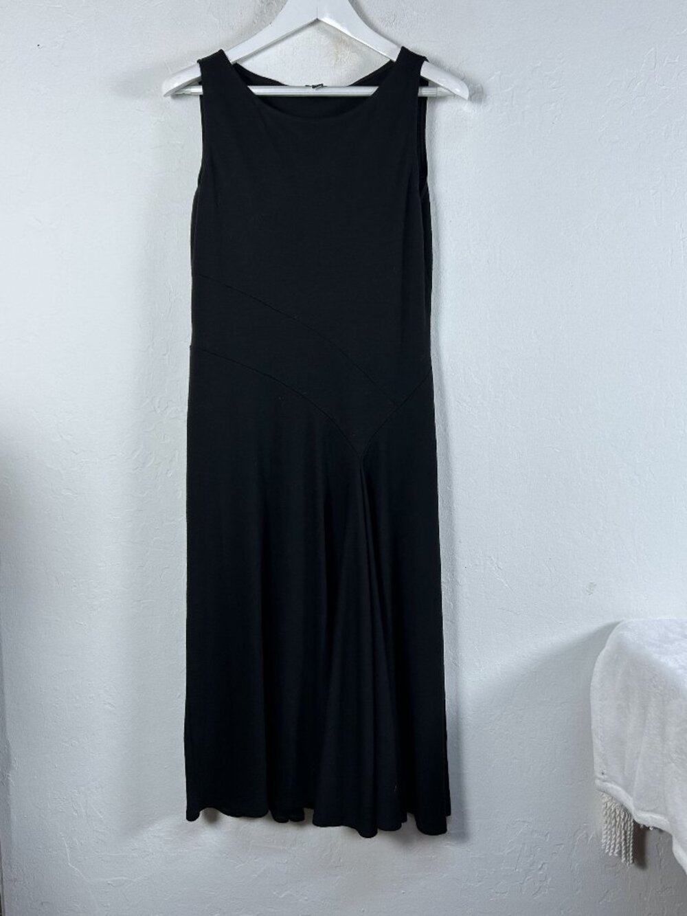 Eileen Fisher Womens Black Wool Knit Sleeveless Flared Midi Dress Medium A-Line